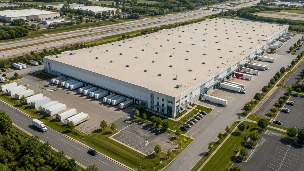 aerial view of a large warehouse facility