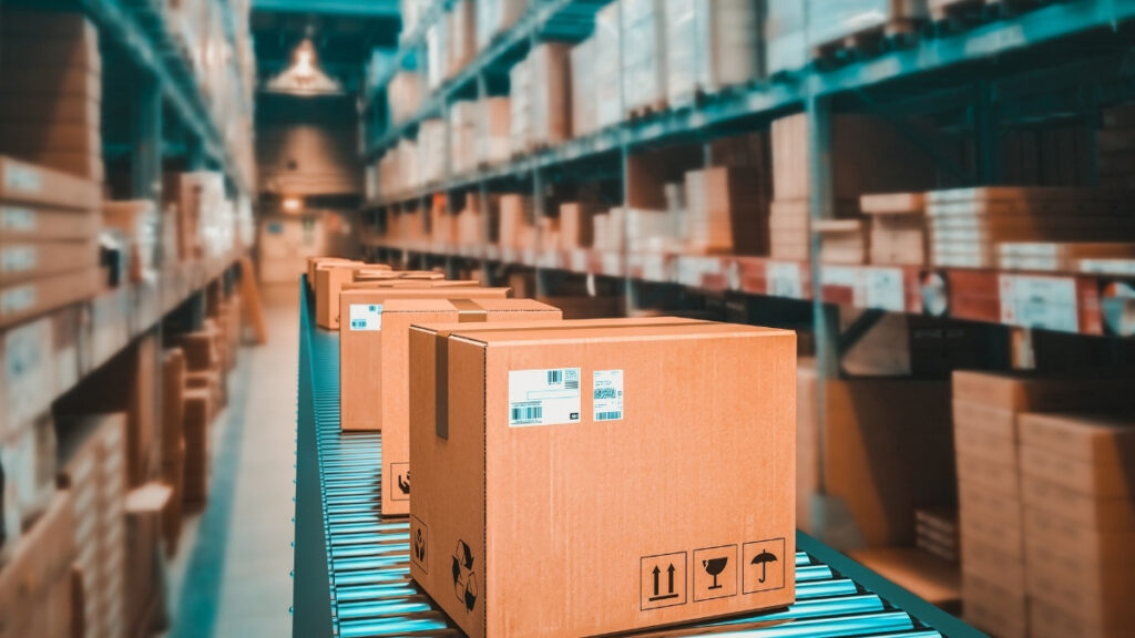 row of sealed cardboard boxes